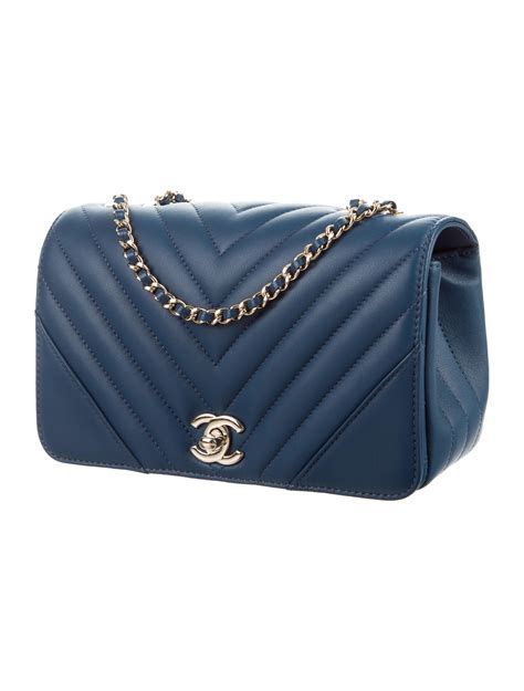 chanel chevron blue statement flap bag